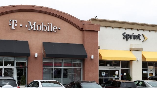 A Sprint store and T-Mobile store sit side-by-side