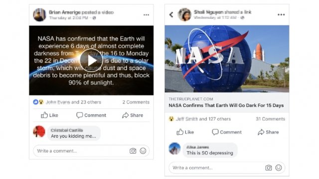 Examples of fake photos and videos posted on Facebook
