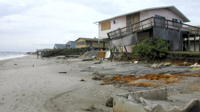 Beach erosion at Oak Island, NC has placed many homes in danger October 4, 1999.