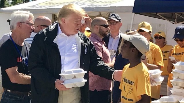 President Donald Trump hands out meals in North Carolina