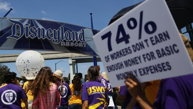 Disneyland workers and supporters protesting in Anaheim, California