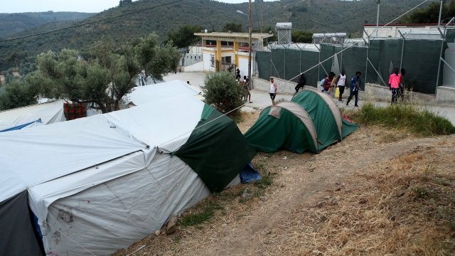 Migrant camp Moria on Greek island of Lesbos