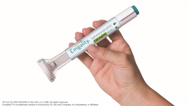 Media handout photo of Eli Lilly and Company's migraine preventive injection drug Emgality