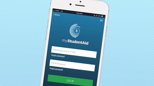 Home screen of myStudentAid app on smartphone