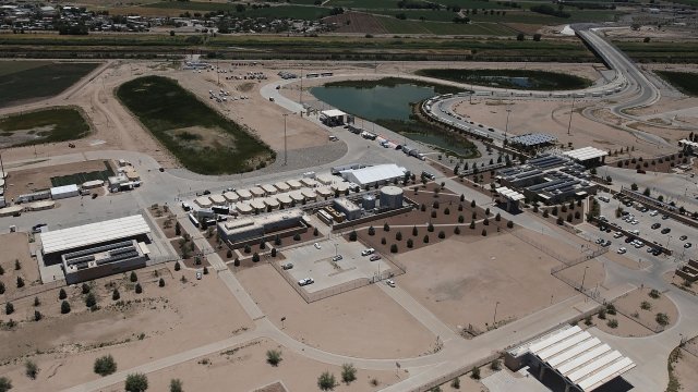 Tent facility for detained migrant children in Tornillo, Texas