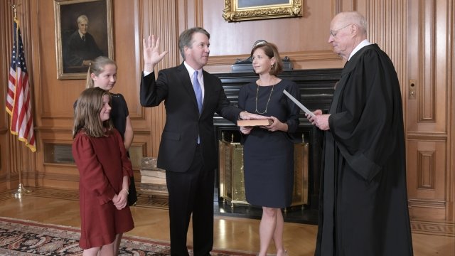 Brett Kavanaugh being sworn in to the Supreme Court