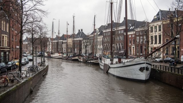 Boats line up on a canal in the Netherlands in 2017