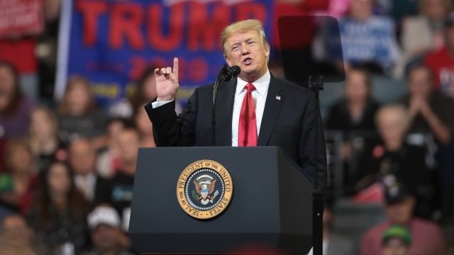 President Donald Trump speaks at a rally in Iowa