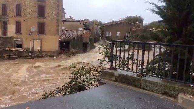 A flooded street in southern France
