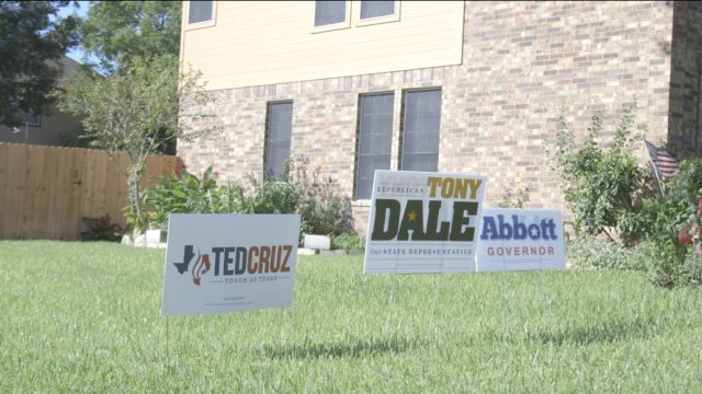 Campaign signs in front of a Texas home.