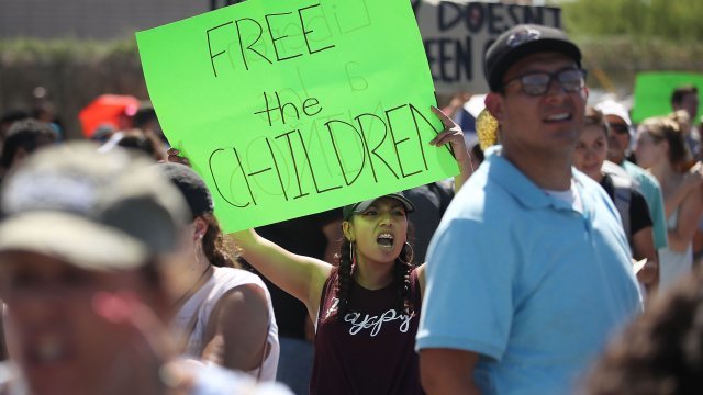 Activists protest the separation of children from their parents in front of a Texas immigration detention facility.