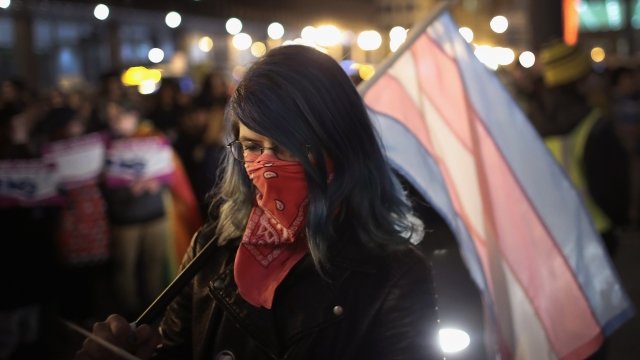 Activist carrying a transgender pride flag
