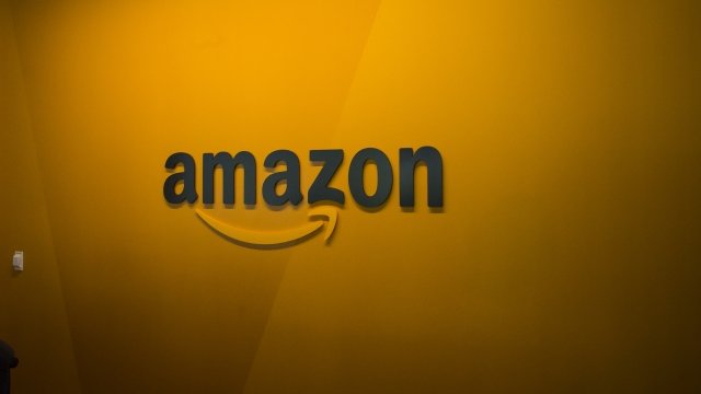 Amazon logo inside its corporate headquarters