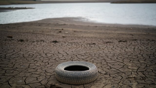 Tire in a dried up reservoir