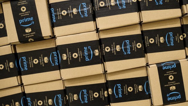 A close-up of packaged Amazon Prime items.