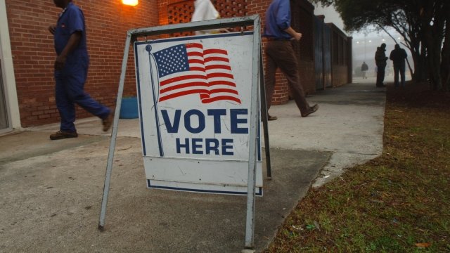 A polling place sign