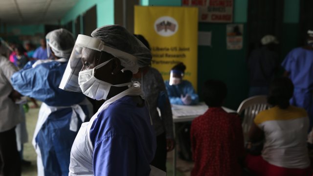 Health worker in Africa wears protective gear