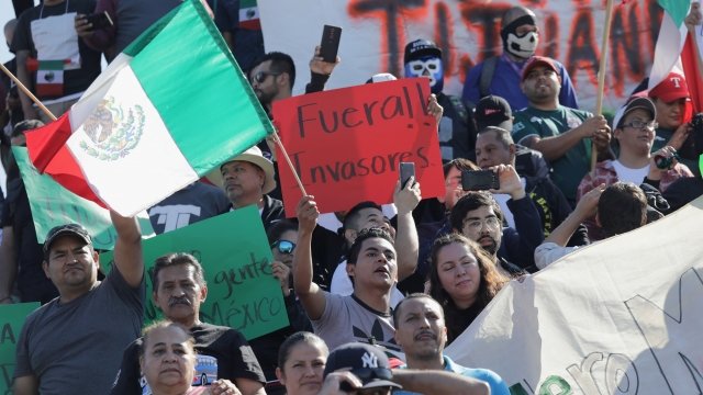 People protest against migrants in Mexico