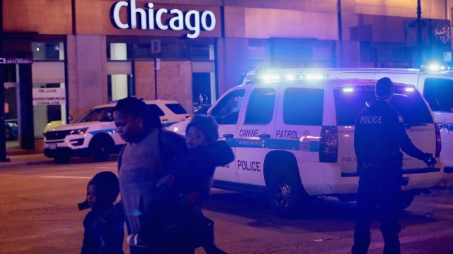 Police secure the scene near Mercy Hospital in Chicago after a shooting