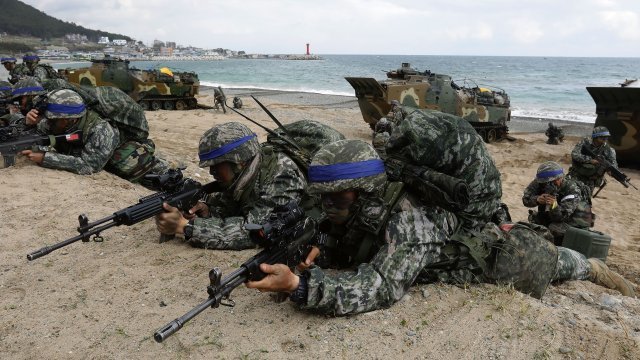South Korean troops participate in a military exercise