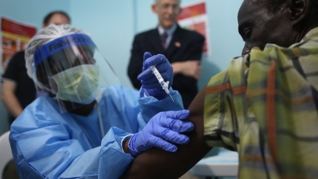 A man receives an Ebola vaccine