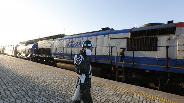 A South Korean train prepares to travel to North Korea