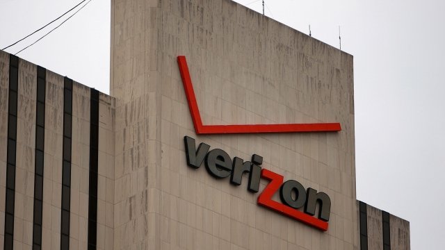 Verizon logo on a building in New York City