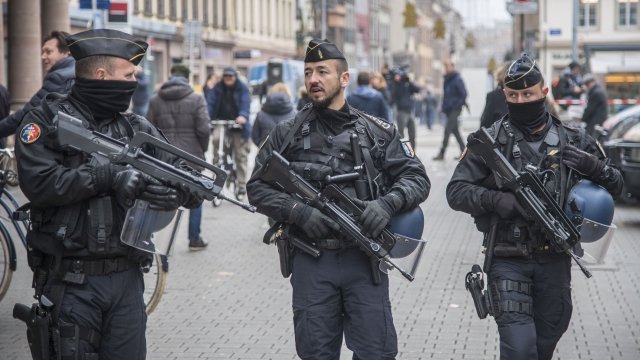 French police officers patrolling the streets