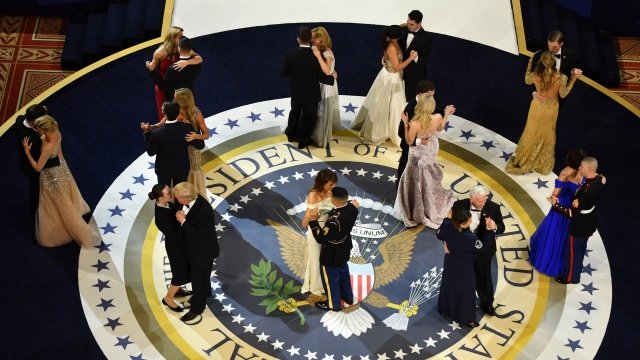 President Trump and administration members at an inaugural ball