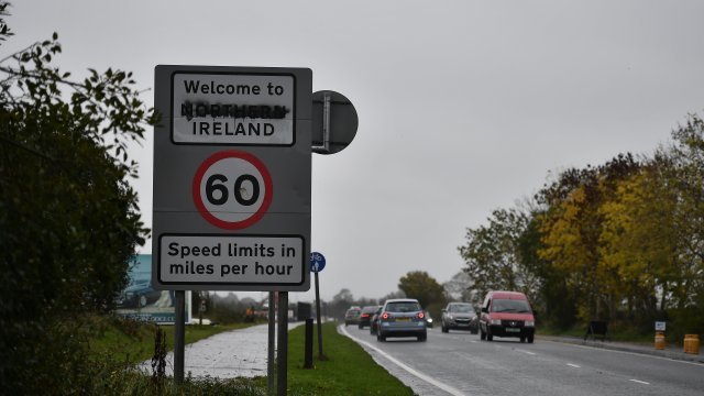 A roadsign on the border between Ireland and Northern Ireland