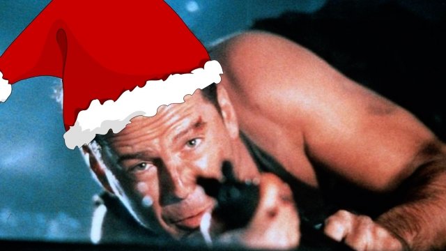 John McClane wearing a Santa hat.