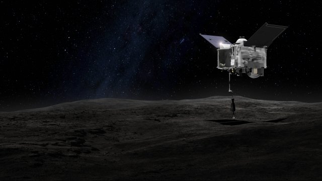 Concept art of OSIRIS-REx approaching the surface of asteroid Bennu
