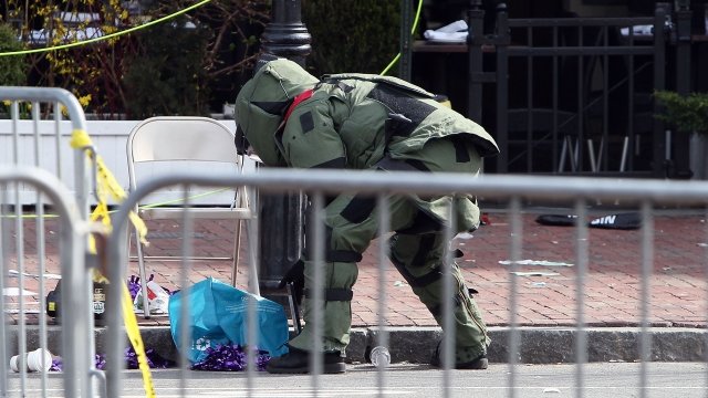 Bomb squad investigates a suspicious item after the Boston Marathon bombing