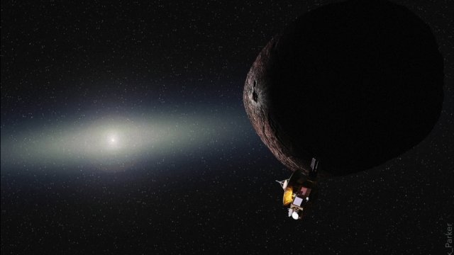 A artist's rendering of New Horizons flying by 2014 MU69