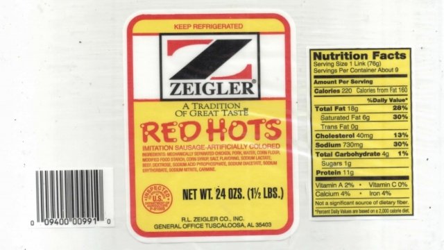 Zeigler Red Hots sausage packaging
