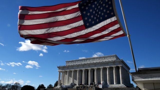 U.S. flag flies over Lincoln Memorial