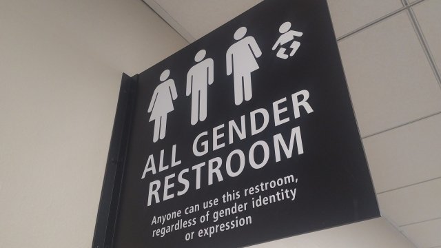 A gender-neutral restroom sign