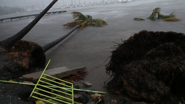 Debris is seen during a storm surge near the Puerto Chico Harbor during the passing of Hurricane Irma.