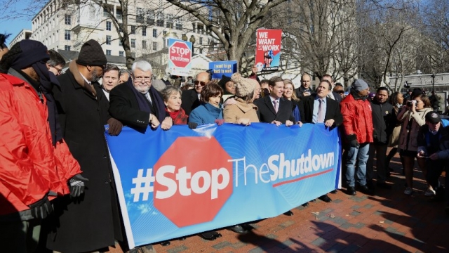 Hundreds turned out for a rally in Washington to demand an end to the partial government shutdown.