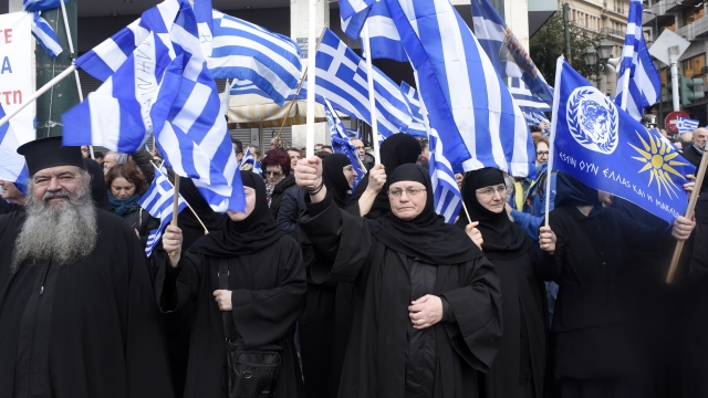 Nuns from Agia Meteora monastery during a rally on January 19, 2019 in Athens, Greece.