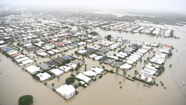 An aerial view of the flooded city of Townsville
