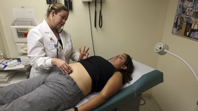 Doctor examines pregnant woman
