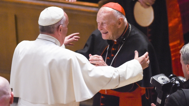 Cardinal Archbishop emeritus Theodore McCarrick greets Pope Francis