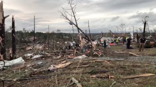 Destruction caused by a tornado that struck Lee County, Alabama, Sunday