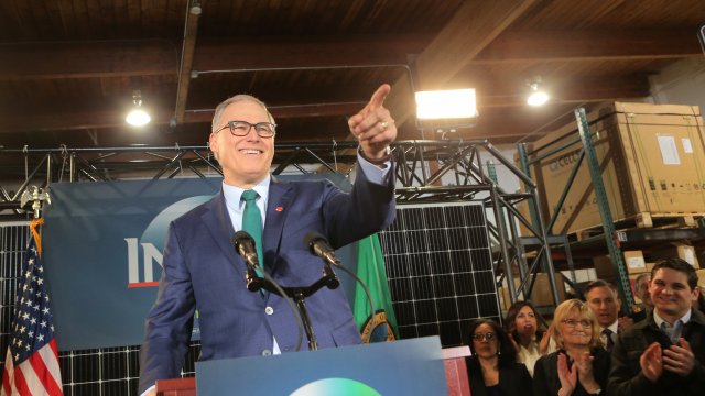 Gov. Jay Inslee announces his presidential campaign at A & R Solar in Seattle, Washington