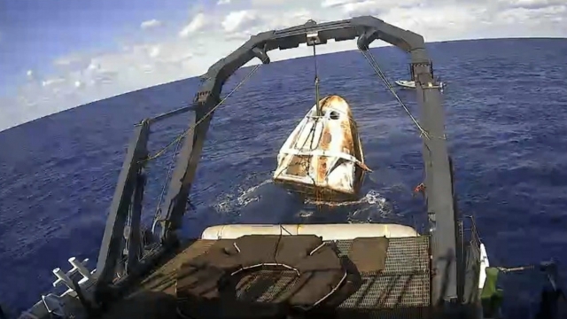 SpaceX's Crew Dragon Capsule is retrieved from the Atlantic Ocean