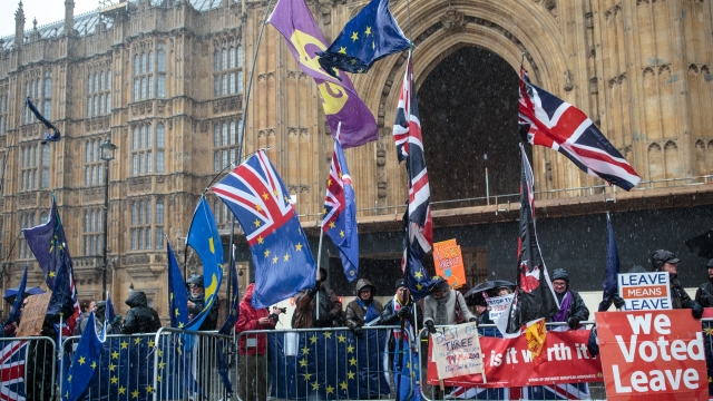 Anti- and pro-Brexit protesters outside the Houses of Parliament