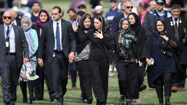 New Zealand Prime Minister Jacinda Ardern and others at Hagley Park Friday