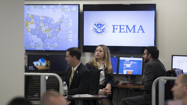 FEMA employees sitting in front of computer monitors