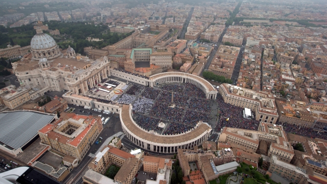 An aerial view of St. Peter's Square and Via della Conciliazione